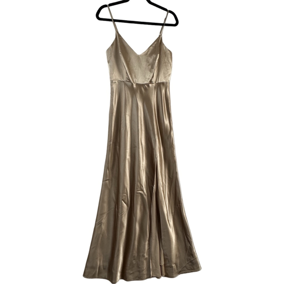 Birdy Grey Dresses & Skirts - Birdy Grey Gold Satin V-Neck Midi Dress size Small
